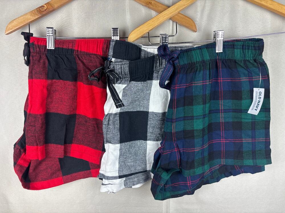 New Old Navy Plaid Flannel Sleep Shorts Womens sz Large 3 Pairs Lounge NWT
